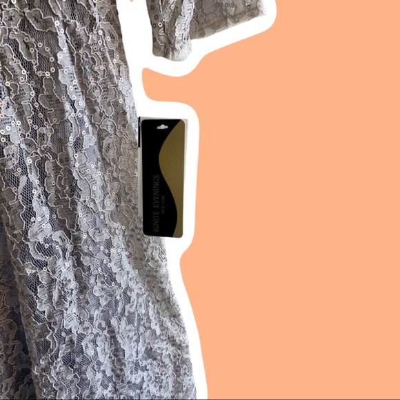 NWT Tea Length Silver Lace & Sequin Cocktail Dress - Picture 3 of 5